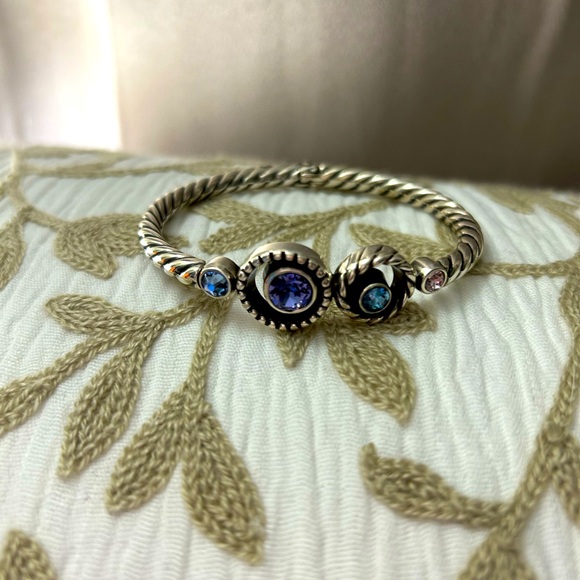 Brighton Jewelry - Brighton Pretty blue gems Halo Hinged Bangle OS silver plated